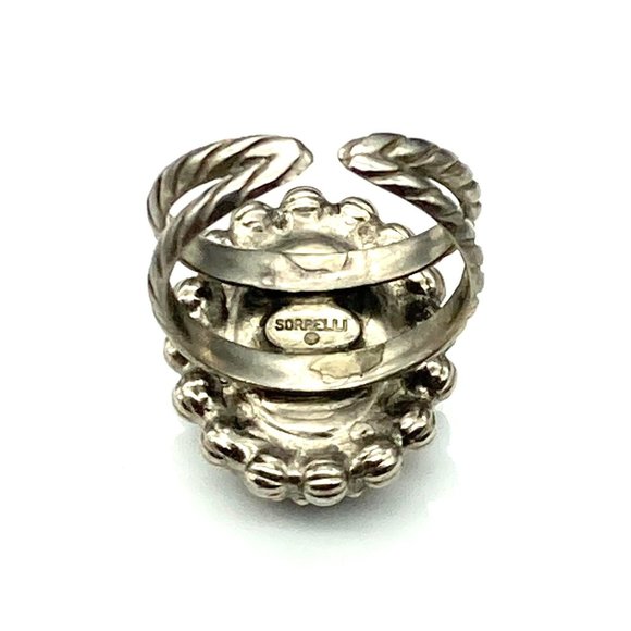 Sorrelli Camellia Ring, Adjustable Silver Tone Rope Band and Faceted Black Oval - Picture 8 of 8